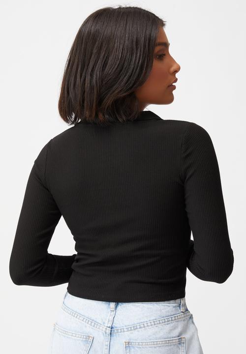 Cotton On - Zoe polo long sleeve top - black