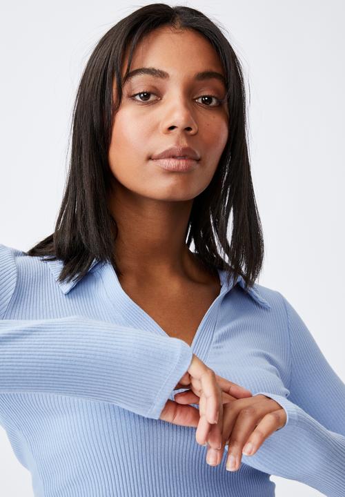 Cotton On - Zoe polo long sleeve top - dusk blue