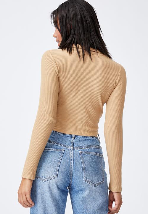 Cotton On - Zoe polo long sleeve top - taupe