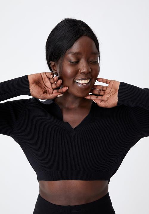 Factorie - Ultra crop long sleeve top - black