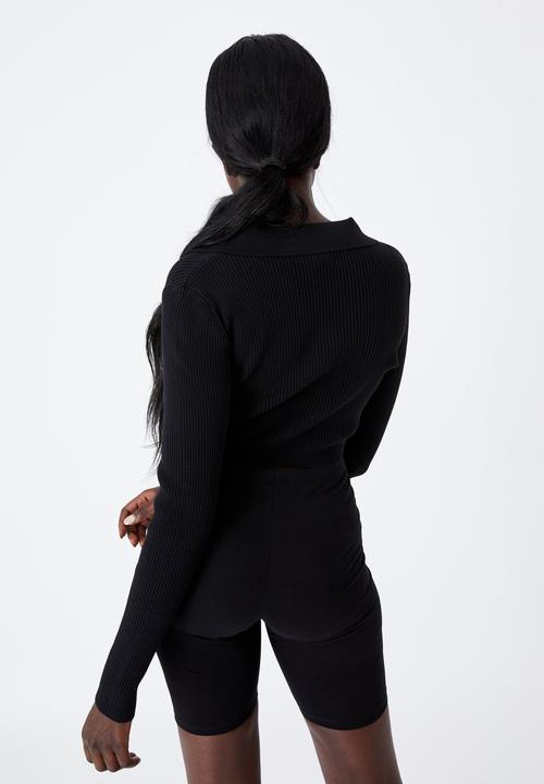 Factorie - Ultra crop long sleeve top - black