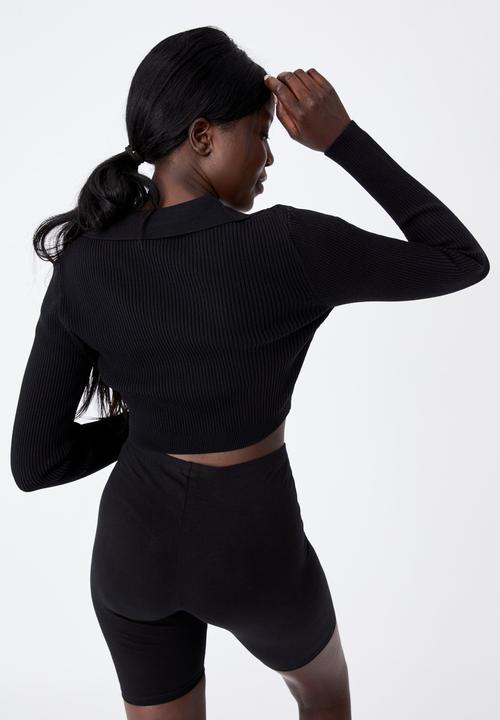 Factorie - Ultra crop long sleeve top - black