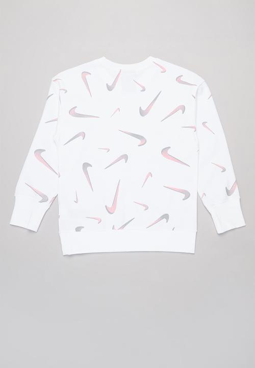 Nike - G nsw ft aop bf crew  - white & grey 