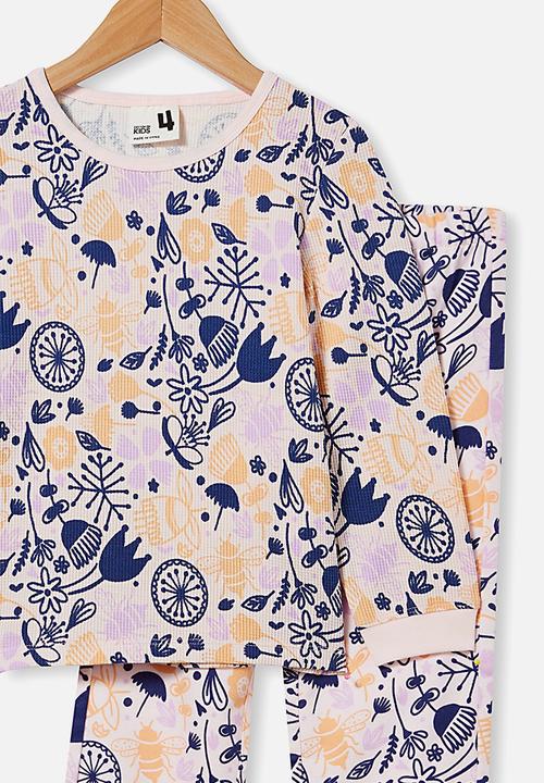 Cotton On - Edith long sleeve pyjama set - light pink & navy 