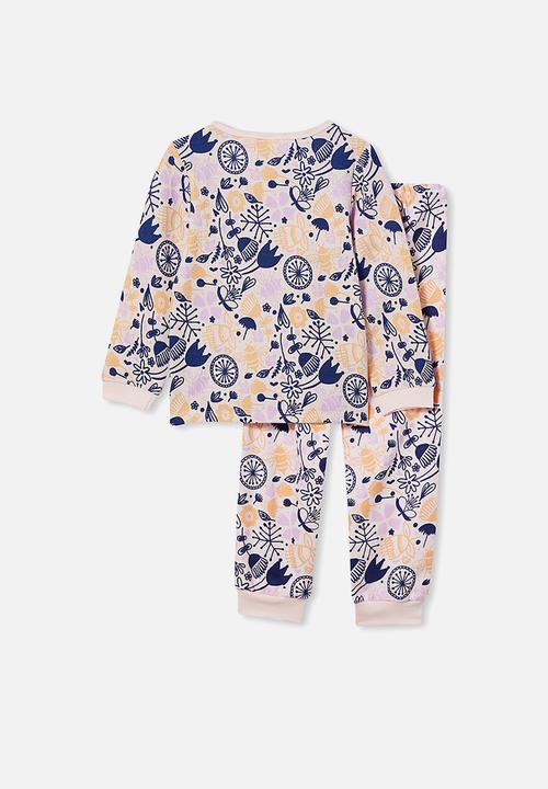Cotton On - Edith long sleeve pyjama set - light pink & navy 
