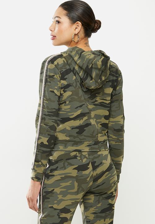 SISSY BOY - Caution babe camo hoodie - olive