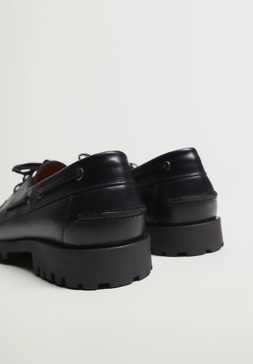 MANGO - Track leather boat shoe - black