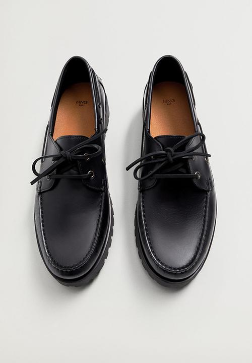 MANGO - Track leather boat shoe - black