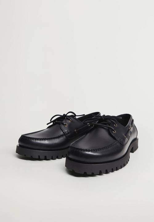 MANGO - Track leather boat shoe - black