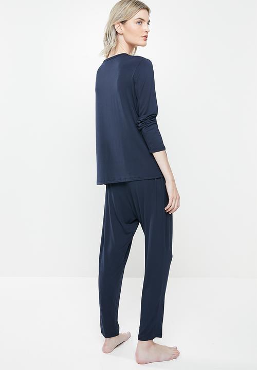 Superbalist - Sleep long sleeve top & drop crotch pants set - navy 