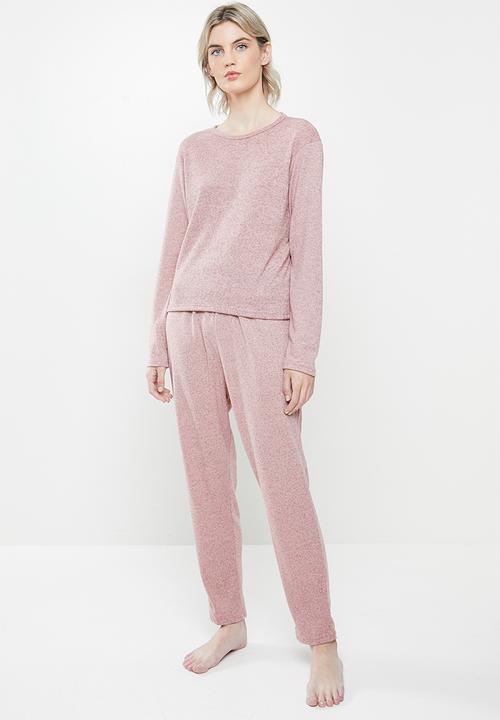 Superbalist - Sleep long sleeve top & drop crotch pants set  - blush pink