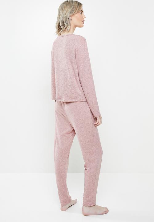 Superbalist - Sleep long sleeve top & drop crotch pants set  - blush pink