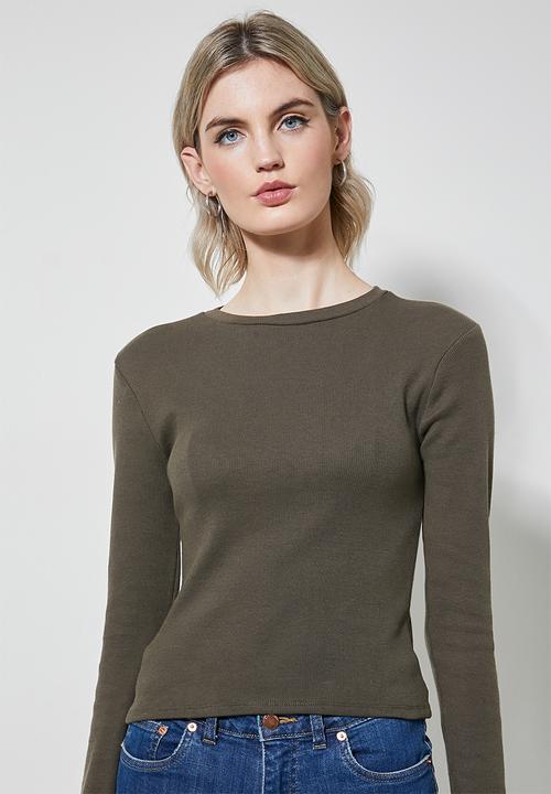 Superbalist - Single rib crew neck top - khaki