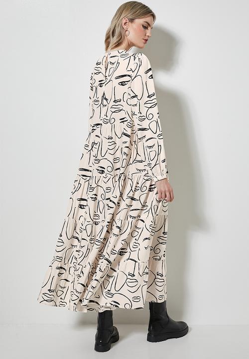 Superbalist - Long sleeve tiered dress - beige & black