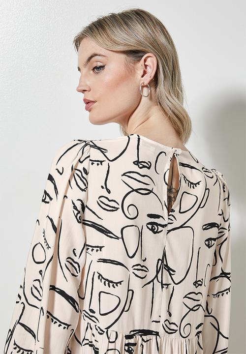 Superbalist - Long sleeve tiered dress - beige & black