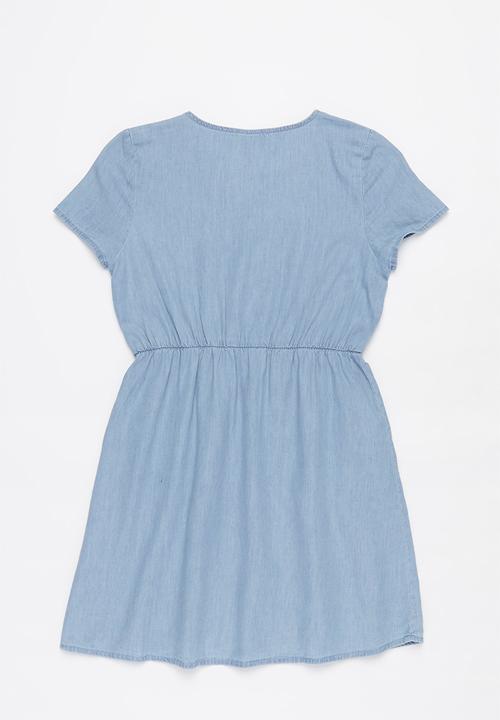 KIDS ONLY - Ariel button down woven dress - blue