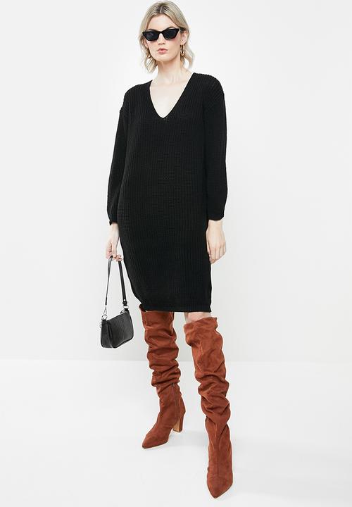 Glamorous - Knitted midi  jumperdress - black