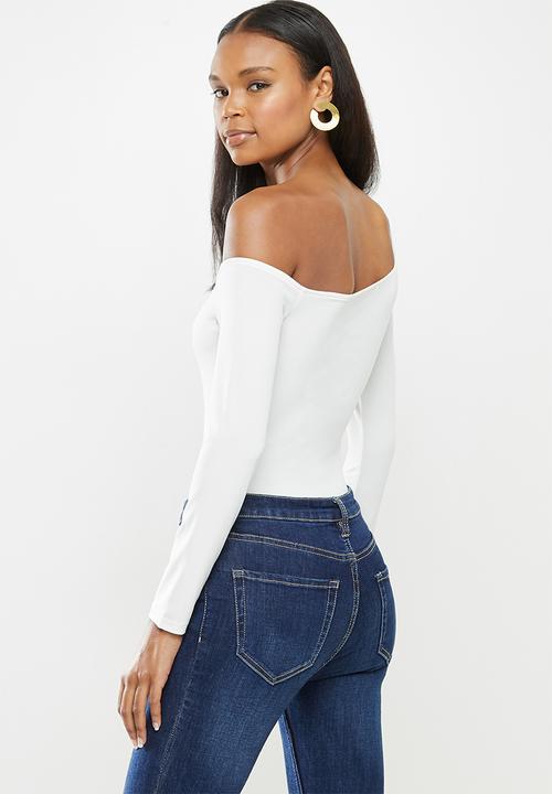 MILLA - Asymmetric one shoulder long sleeve bodysuit - ivory