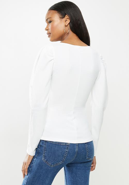 MILLA - Crepe knit square neck top - ivory