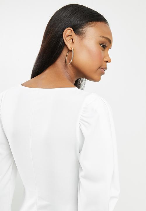 MILLA - Crepe knit square neck top - ivory