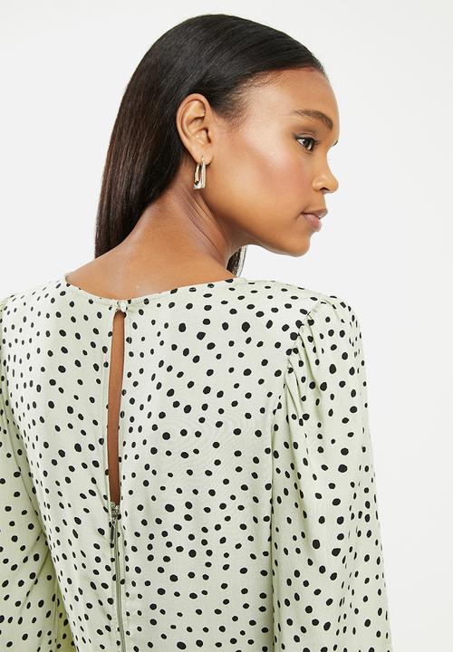 MILLA - Shoulder pad mini dress with waist detail - sage & black 