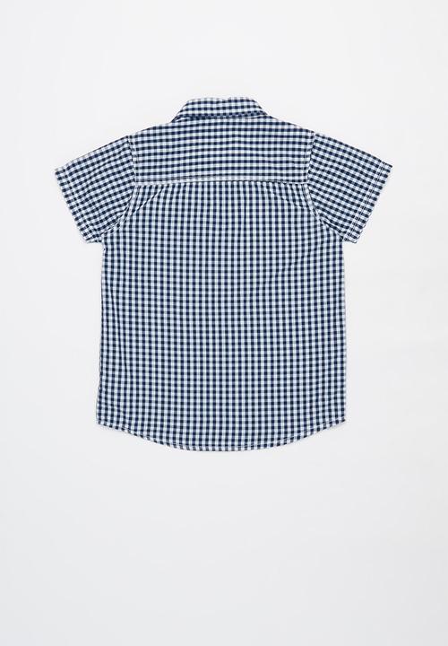 MINOTI - Boys checked shirt - blue & white