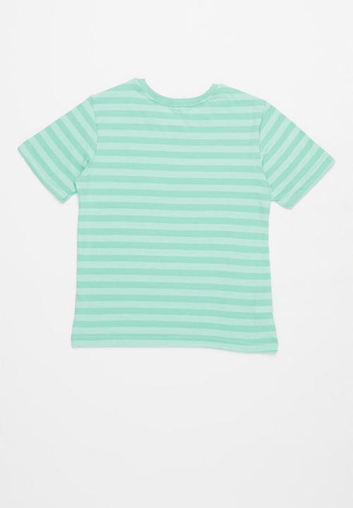 Pop Candy - Younger boys 2 pack stripe tees - aqua