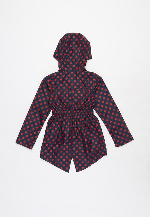 Ruby Tuesday - All over print detachable hood mac coat - navy & red