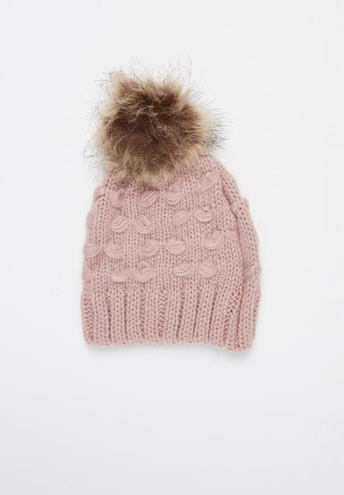Baby Star - Single faux fur pom pom beanie - pink