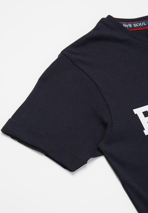 Brave Soul - Slogan short sleeve tee - navy