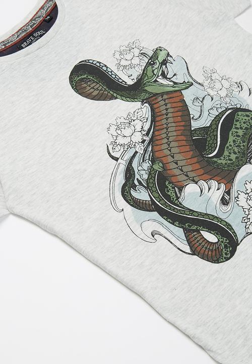 Brave Soul - Habu printed short sleeve tee - grey 