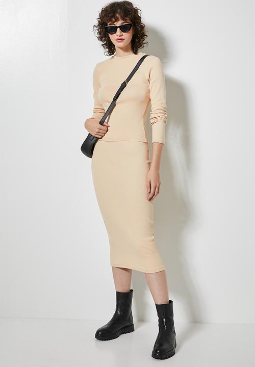 Superbalist - Rib bodycon skirt - stone