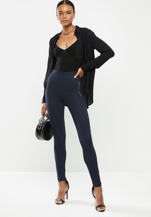 SISSY BOY - Valery:high rise legging with front metal zip - navy
