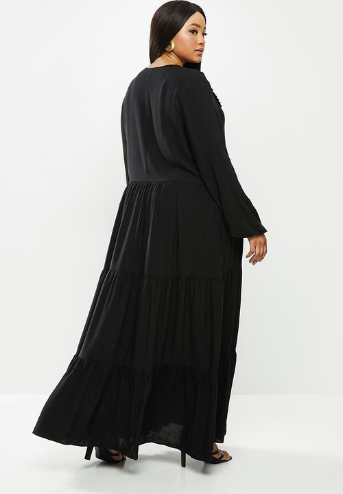 VELVET - Peterpan collar tiered maxi dress - black