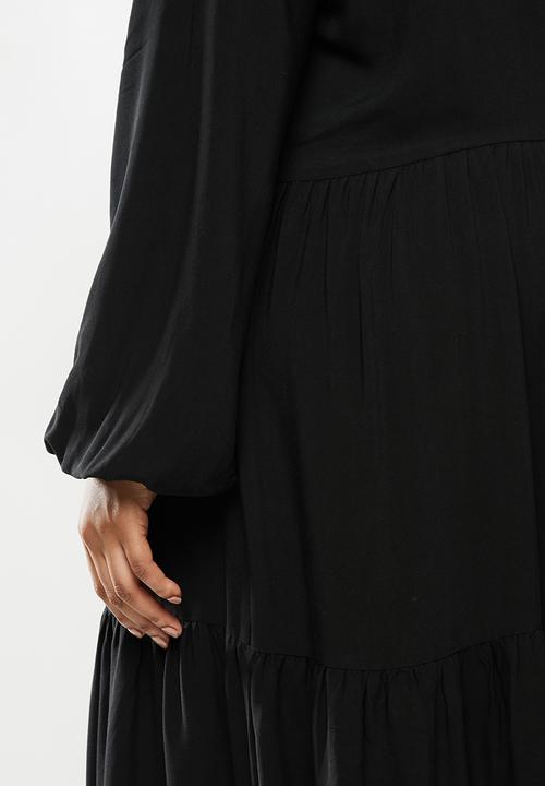 VELVET - Peterpan collar tiered maxi dress - black