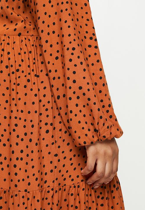 VELVET - Peterpan collar tiered maxi dress - brown & black