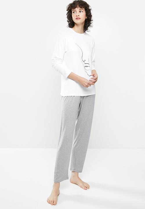 Superbalist - Sleep tee & pants set - white & grey 