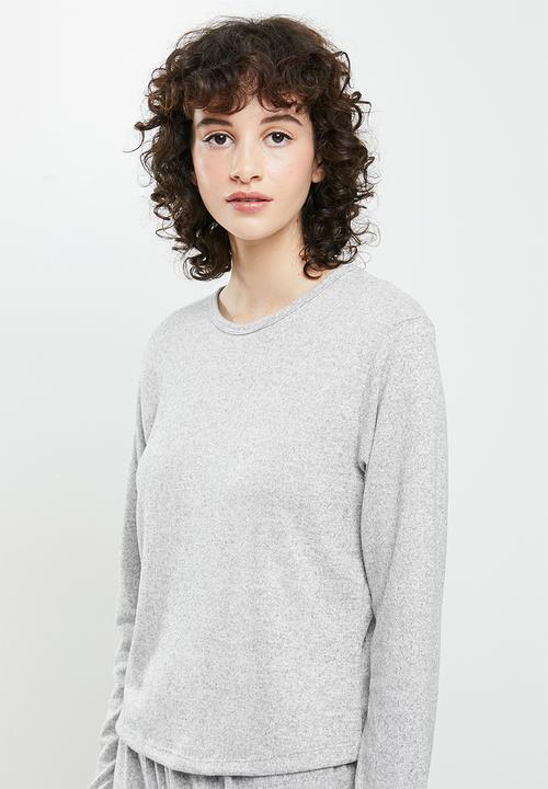 Superbalist - Soft touch sleep top & drop crotch pants set - light grey melange