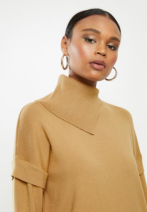 SISSY BOY - Nicole: asymmetrical detailed duo-tone knit - camel