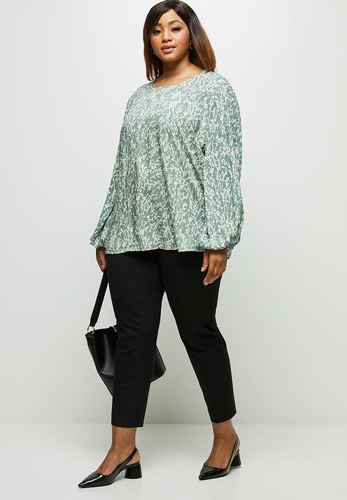 edit Plus - Bellow sleeve shell blouse - sage & white