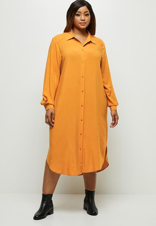 edit Plus - Basic midi shirt dress - yellow 