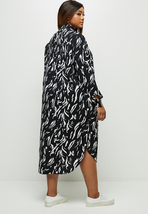 edit Plus - Basic midi shirt dress - black & white 