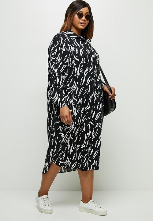 edit Plus - Basic midi shirt dress - black & white 