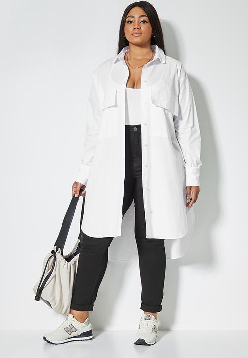 Superbalist - Cotton blend long length shirt - white
