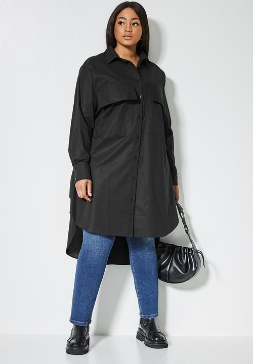 Superbalist - Cotton blend long length shirt - black