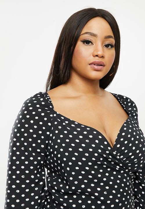 Me&B - Plus spot wrap dress - black & white 