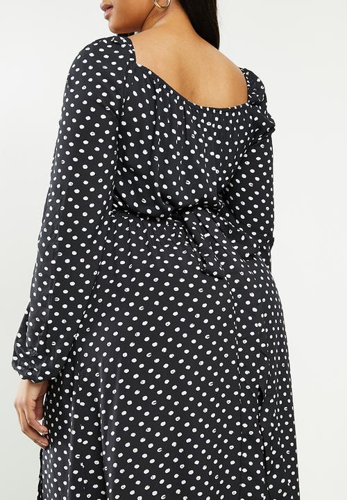 Me&B - Plus spot wrap dress - black & white 