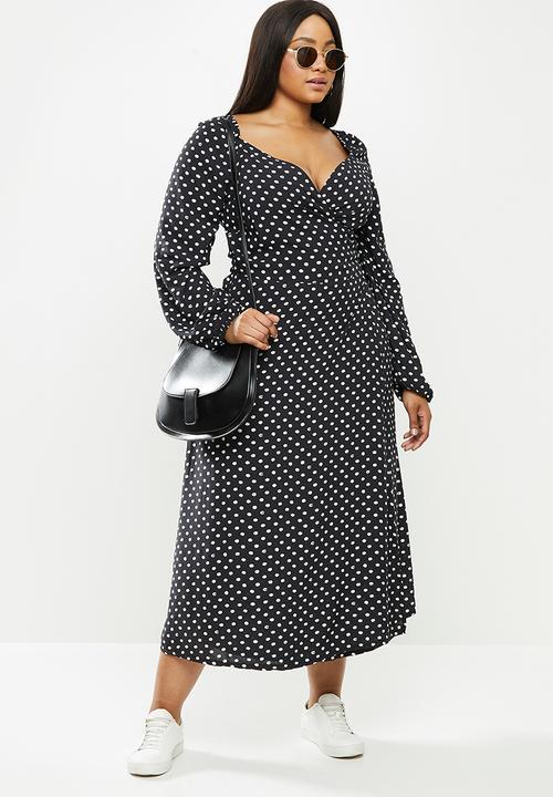 Me&B - Plus spot wrap dress - black & white 