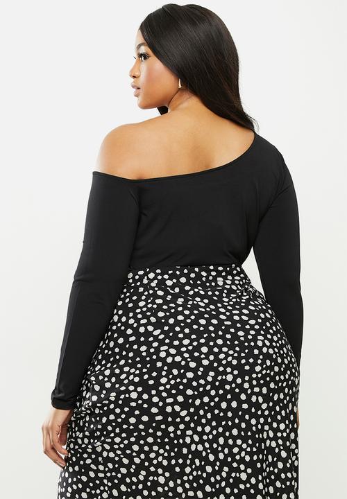 MILLA - Asymmetric one shoulder long sleeve bodysuit - black