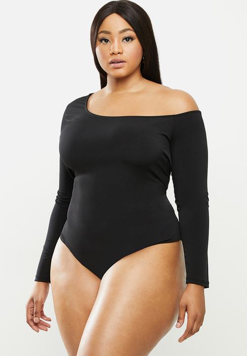 MILLA - Asymmetric one shoulder long sleeve bodysuit - black